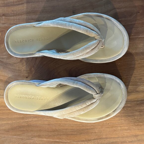 Veronica Beard tan Geno Suede Platform Thong Wedge Sandals - Picture 8 of 8
